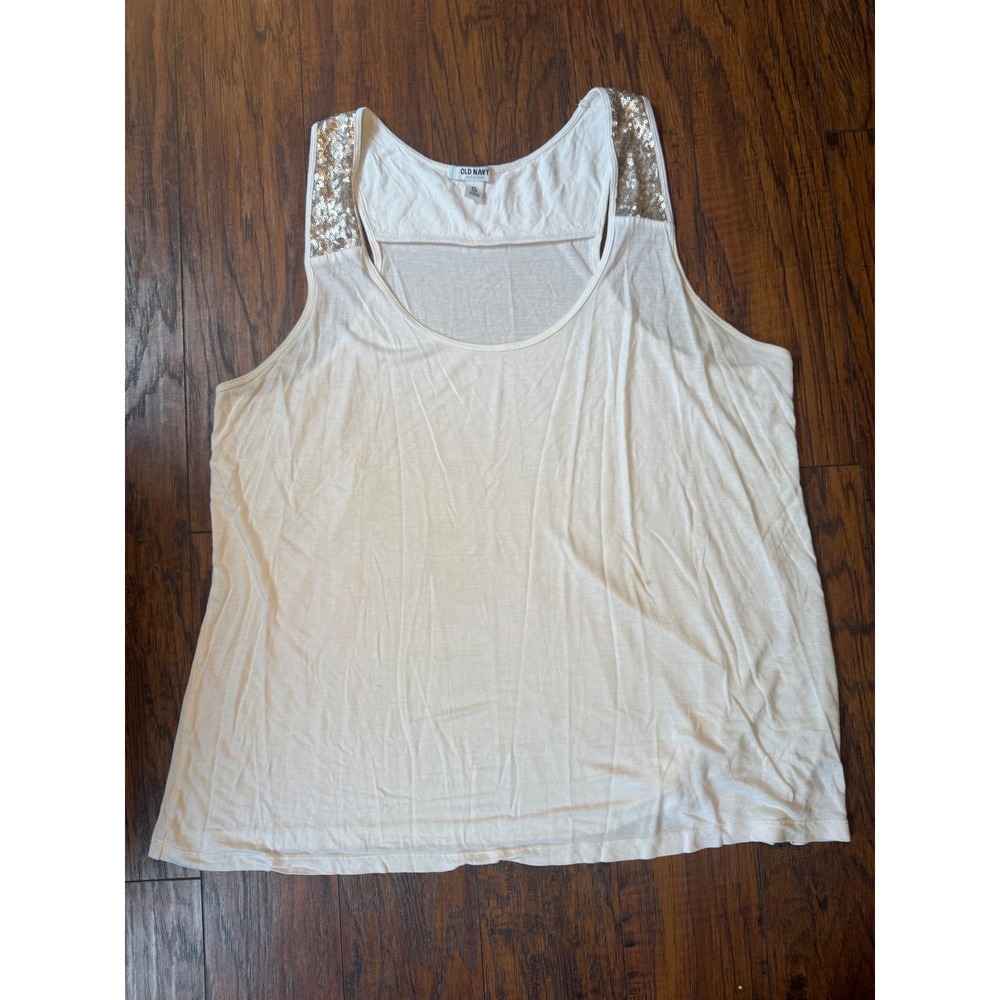 Old Navy Womens XXL White Sequin Shoulder Racerback Tank Top Scoop Neck Sparkle